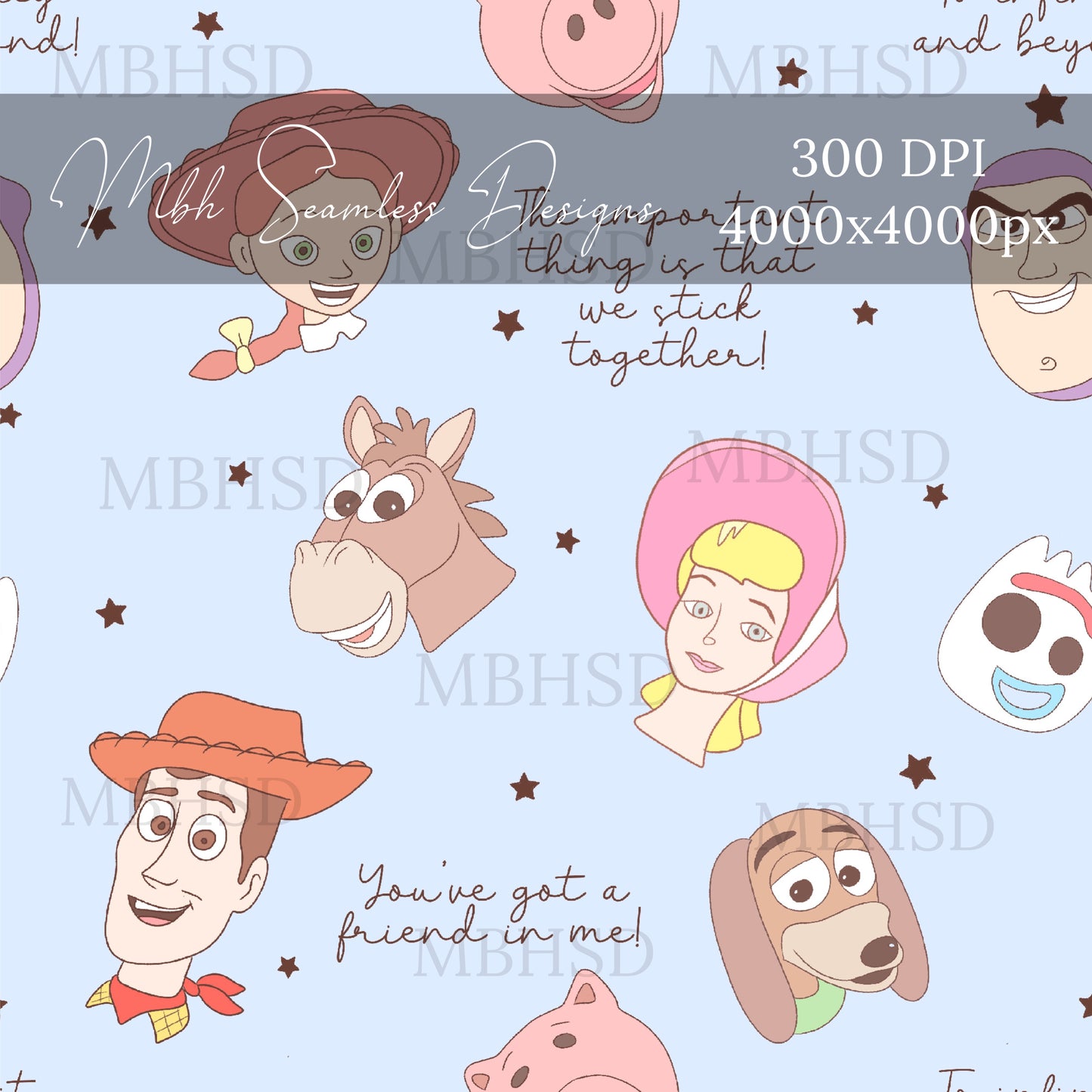 Boho Starry Toy Story Quotes Seamless Pattern