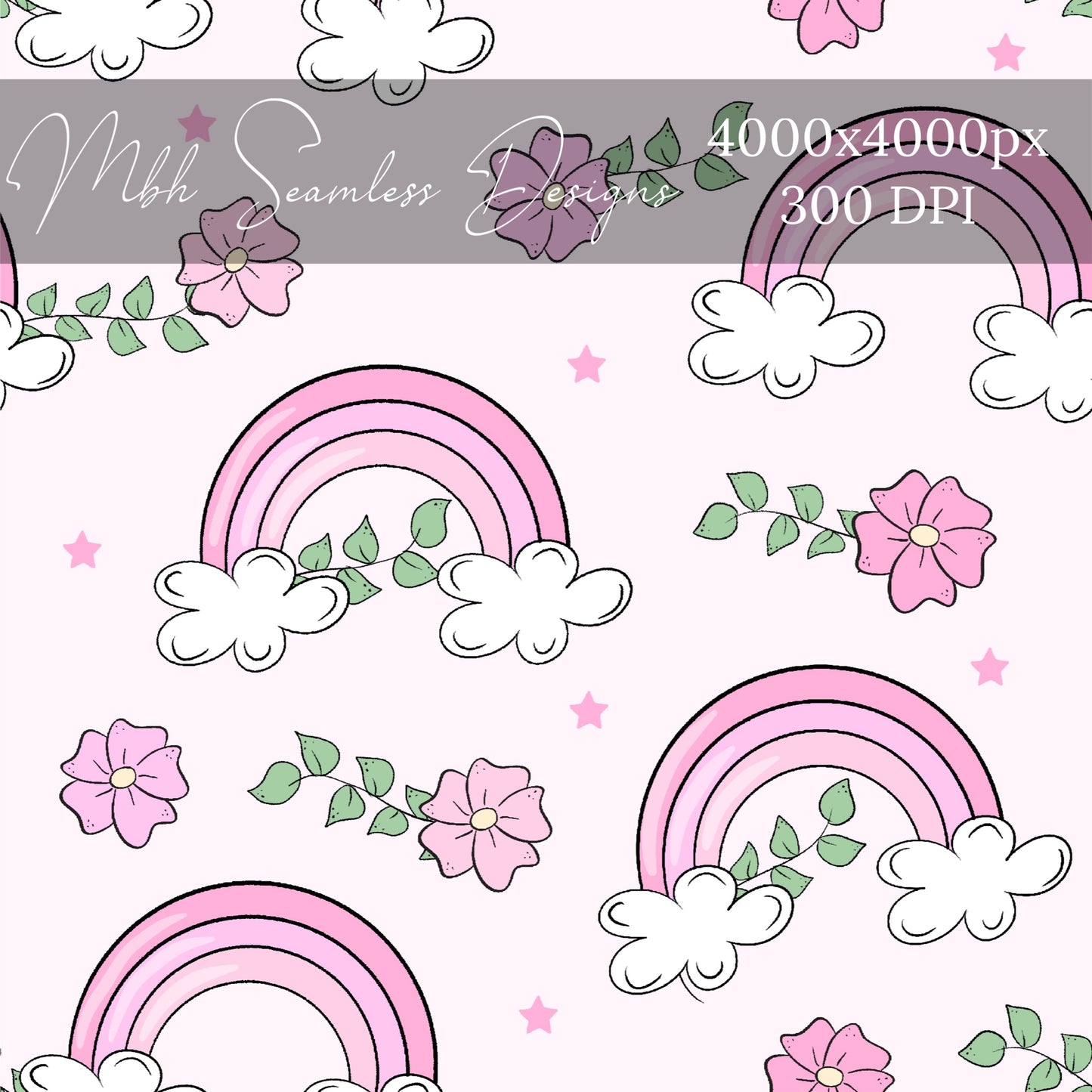 Pink Rainbow Floral Seamless Pattern