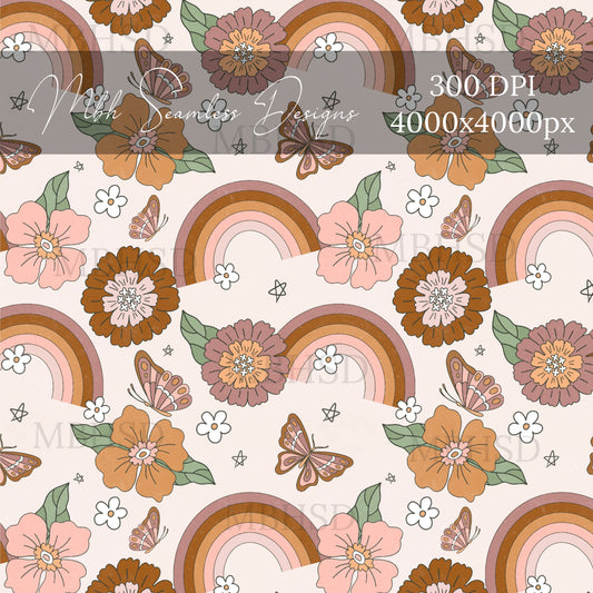 Distressed Fall Rainbow Floral Seamless Pattern