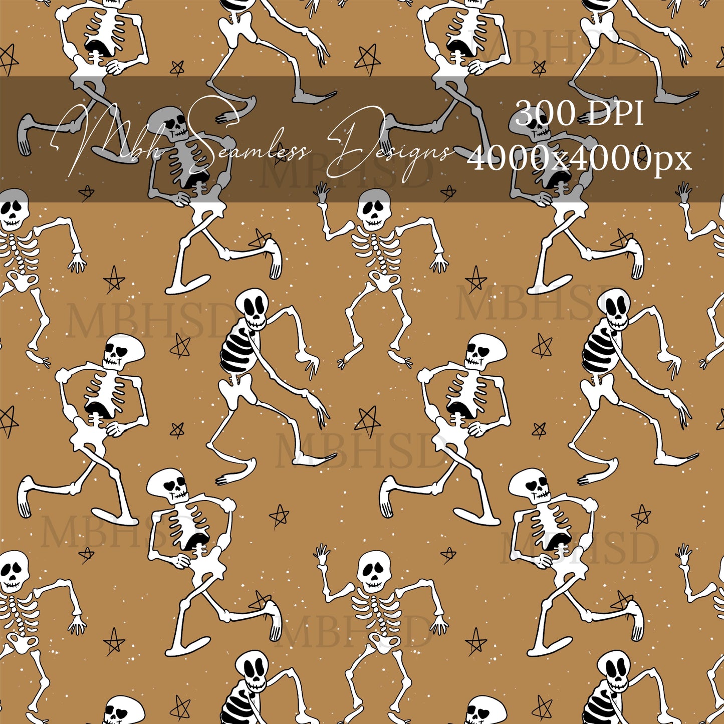 Vintage Mouse Haunted House Skeletons Dijon Seamless Pattern