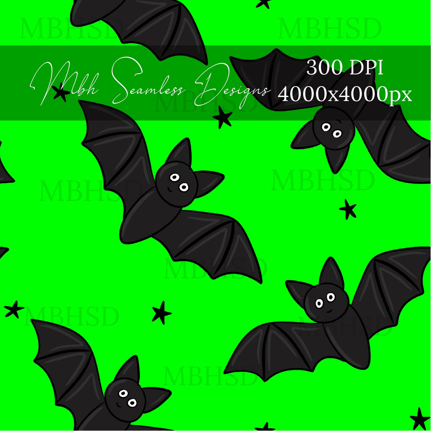 Neon Starry Bats Assorted Colors Seamless Pattern