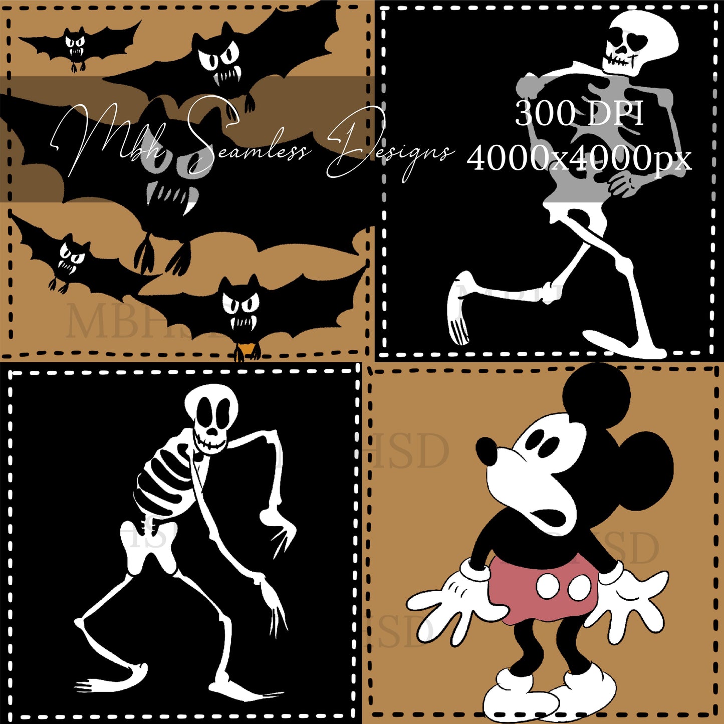 Vintage Mouse Haunted House Quilt Dijon Seamless Pattern