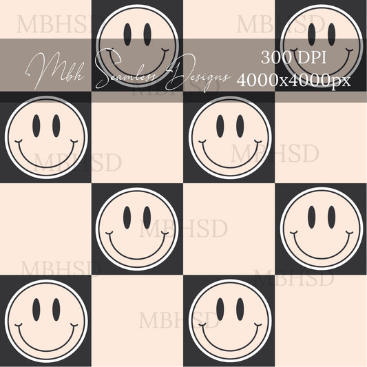 Retro Smiley Face Checkerboard Seamless Pattern