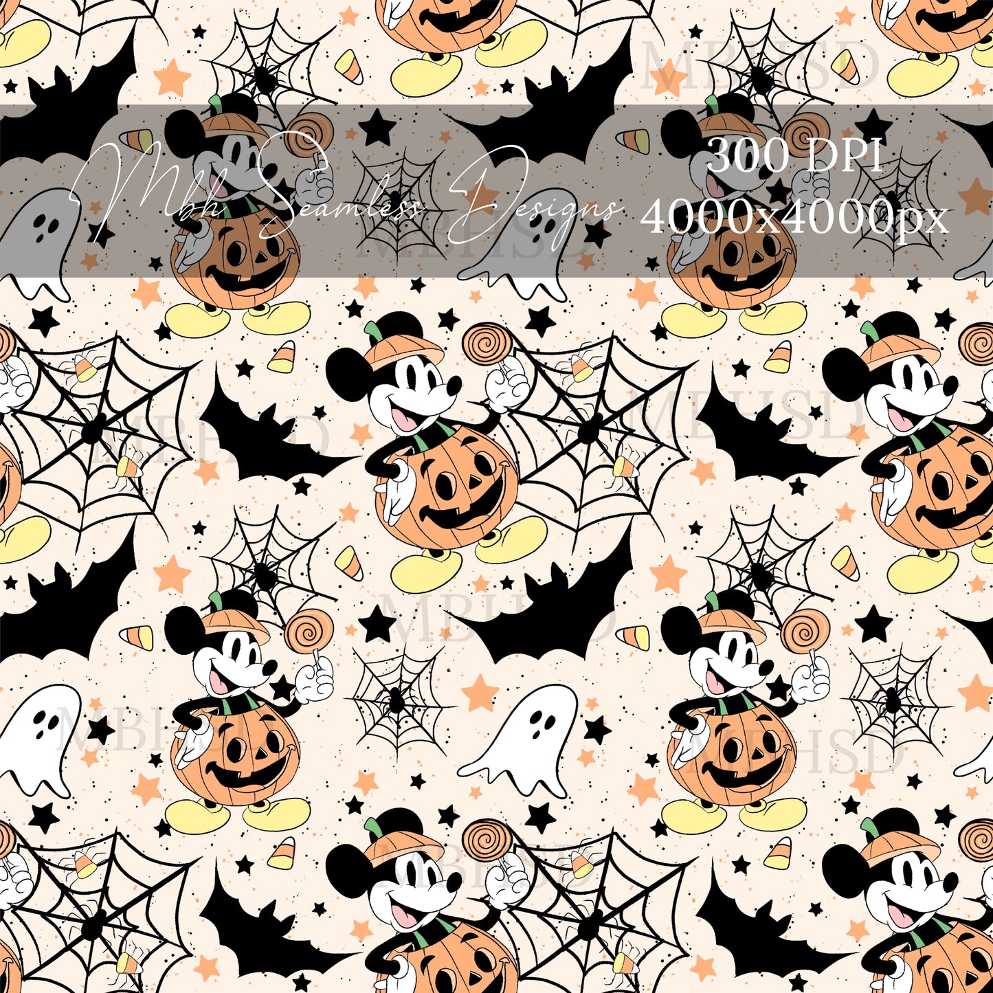 Boho Pumpkin Mickey Seamless Pattern