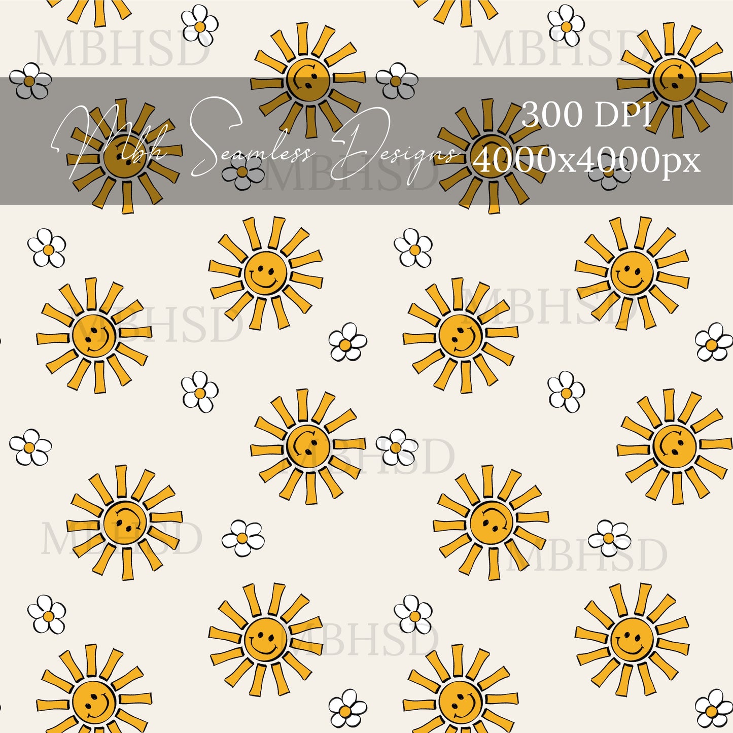 Boho Sun Daisies Seamless Pattern