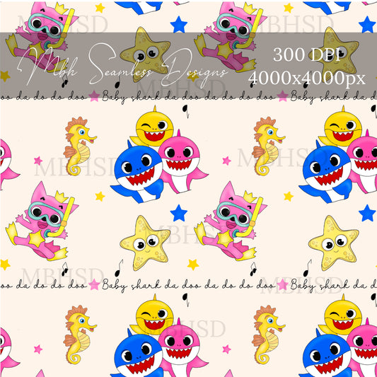 Starry Baby Shark Seamless Pattern