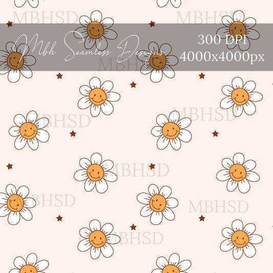 Groovy Happy Daisies Seamless Pattern