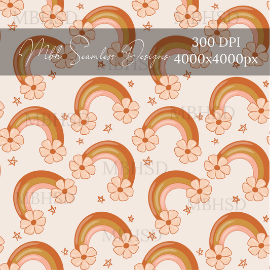 Retro Floral Rainbow Seamless Pattern