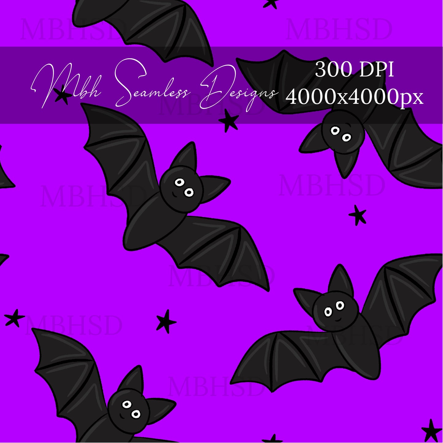 Neon Starry Bats Assorted Colors Seamless Pattern