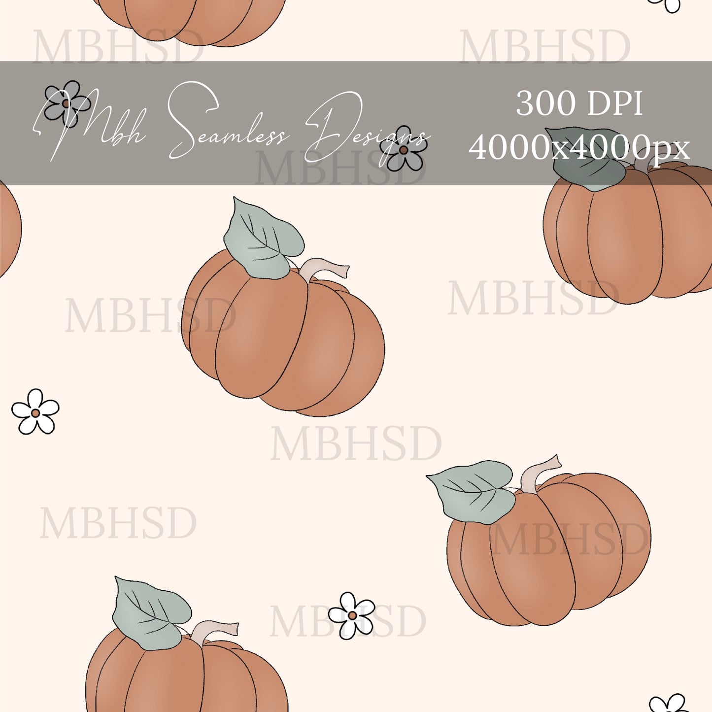 Boho Pumpkin Daisies Seamless Pattern