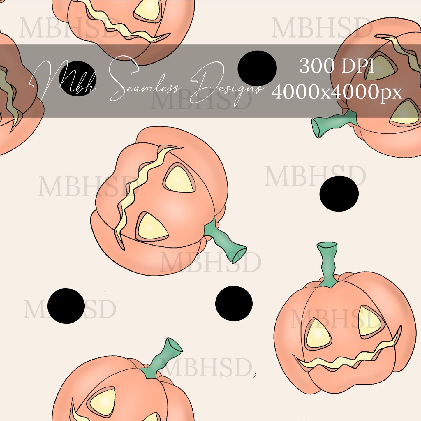 Polka Dot Jackie O Lanterns  Seamless Pattern