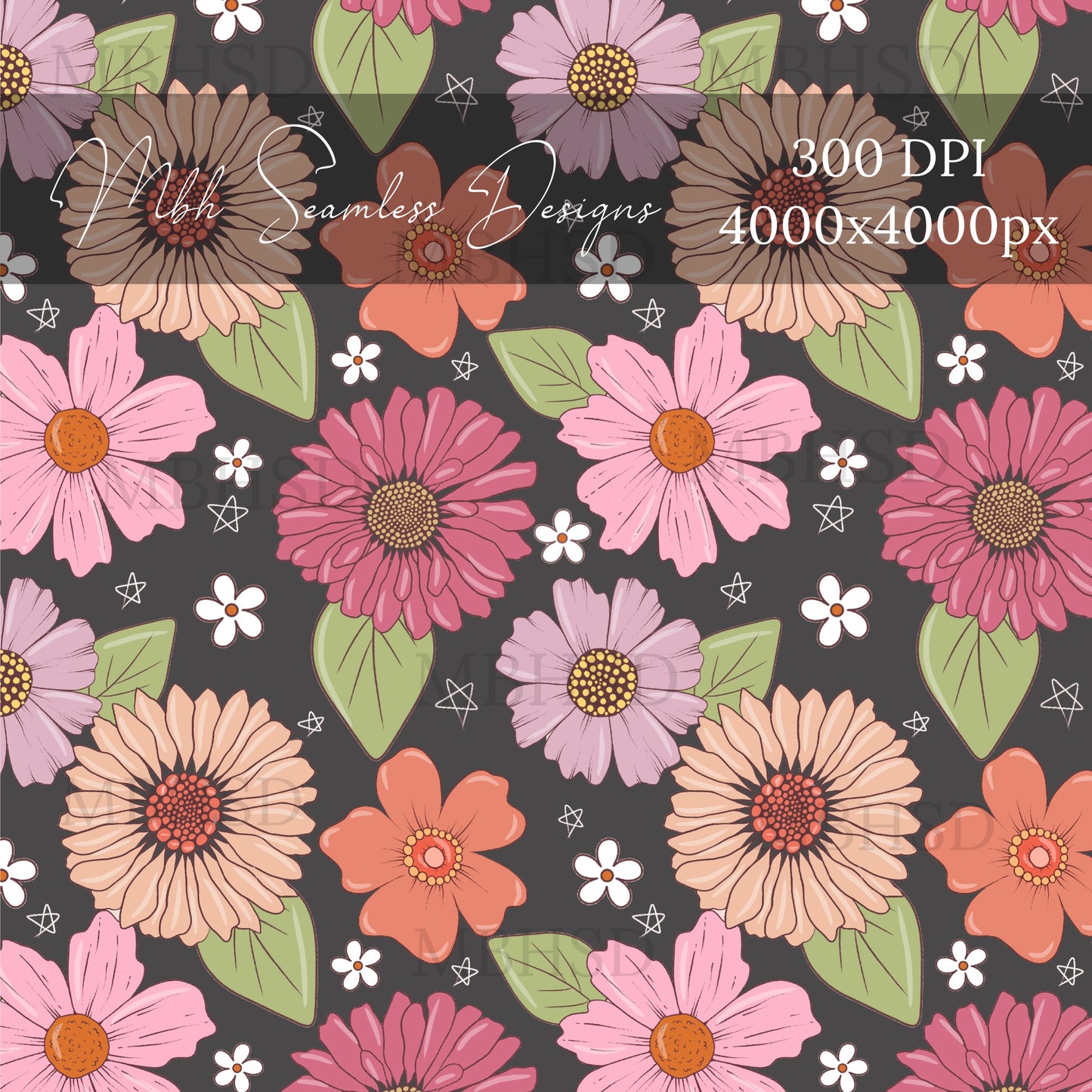 Starry Fall Floral ASSORTED COLORWAYS Seamless Pattern
