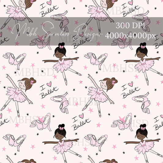 I Love Ballet Brunette Seamless Pattern