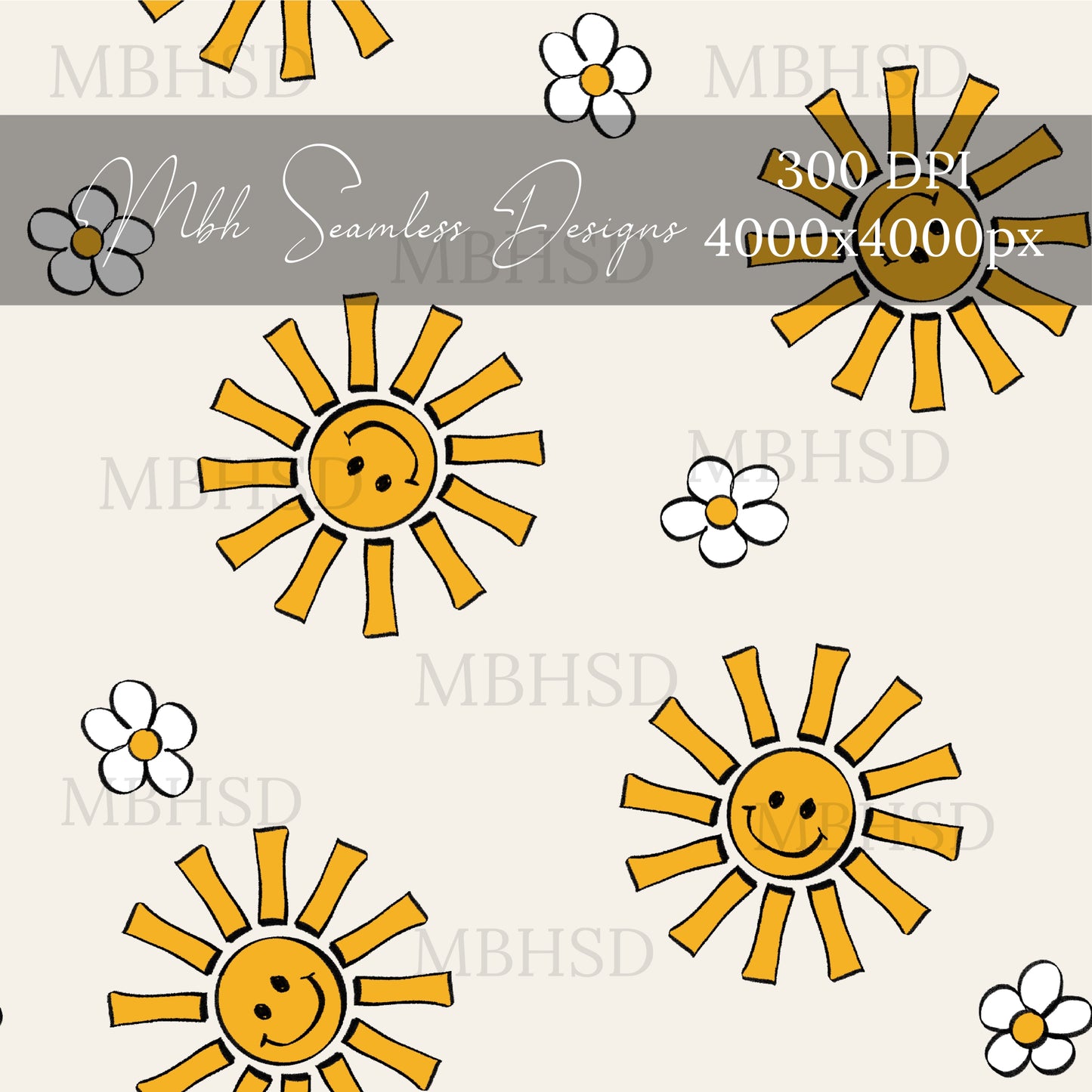 Boho Sun Daisies Seamless Pattern