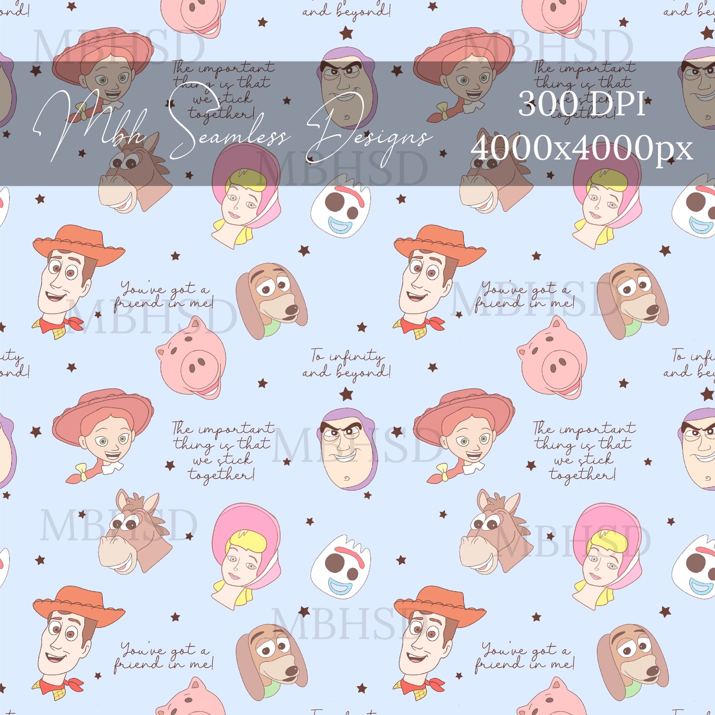 Boho Starry Toy Story Quotes Seamless Pattern