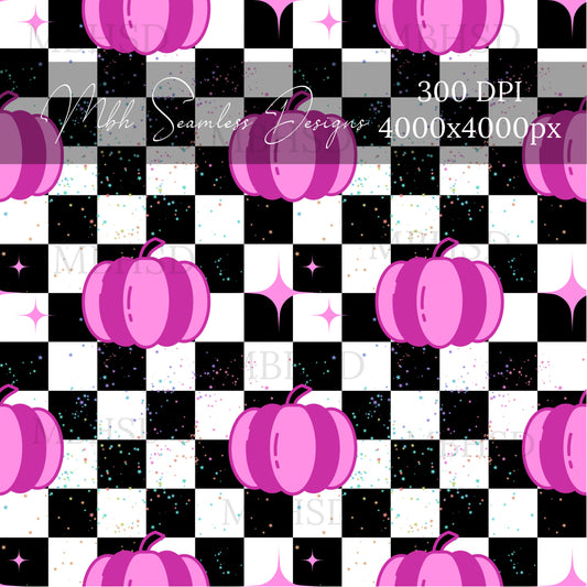 Pink Checkered Pumpkins Seamless Pattern