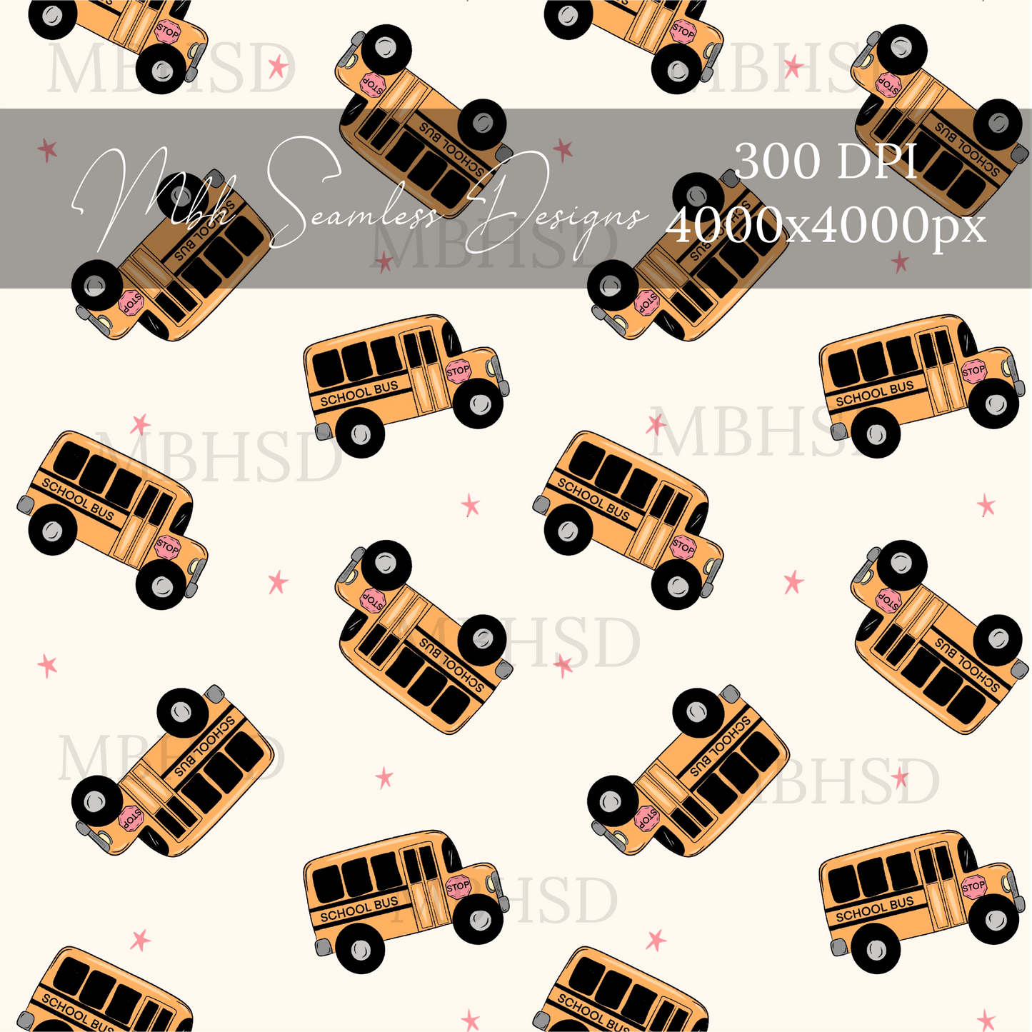 Starry School Bus Seamless Pattern