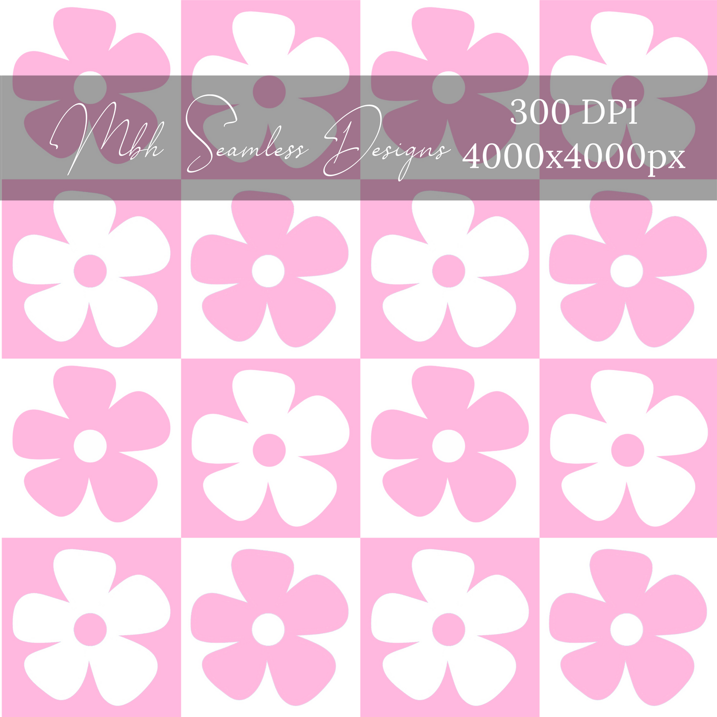 Pink Checkered Floral Seamless Pattern