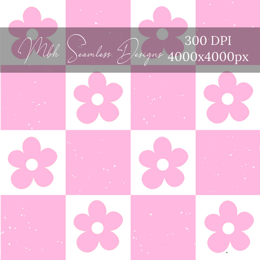 Pink Speckled Checkered Floral Seamless Pattern