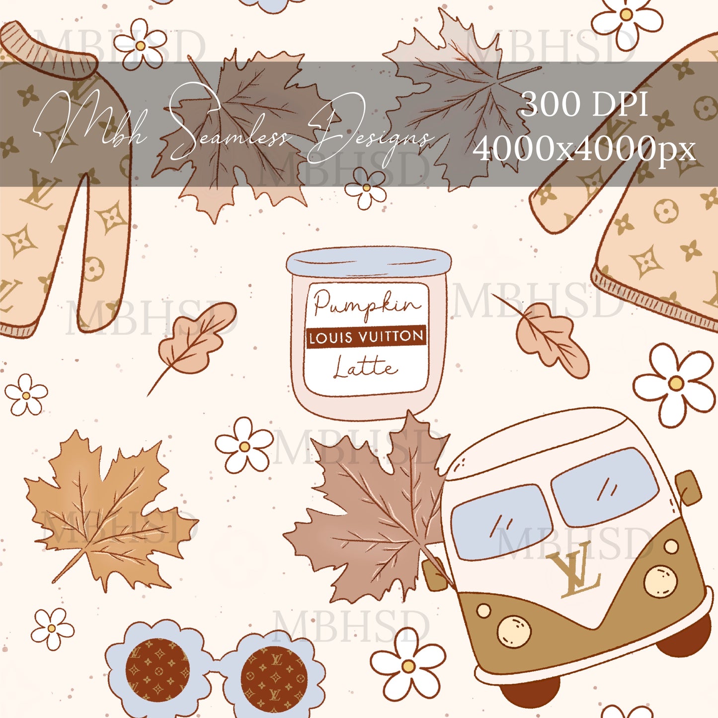 Boujee Fall Hippie Vans Seamless Pattern