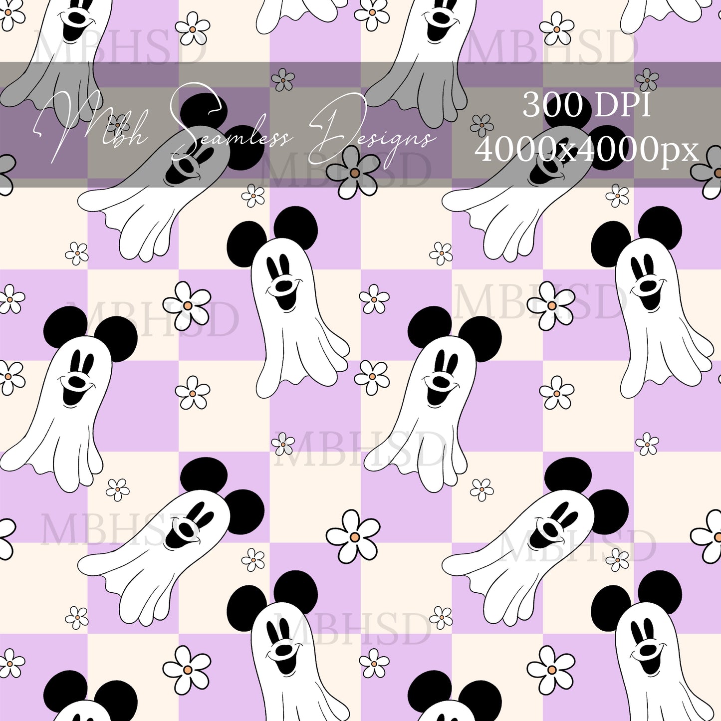 Checkered Mouse Ghost Assorted Colors Seamless Pattern