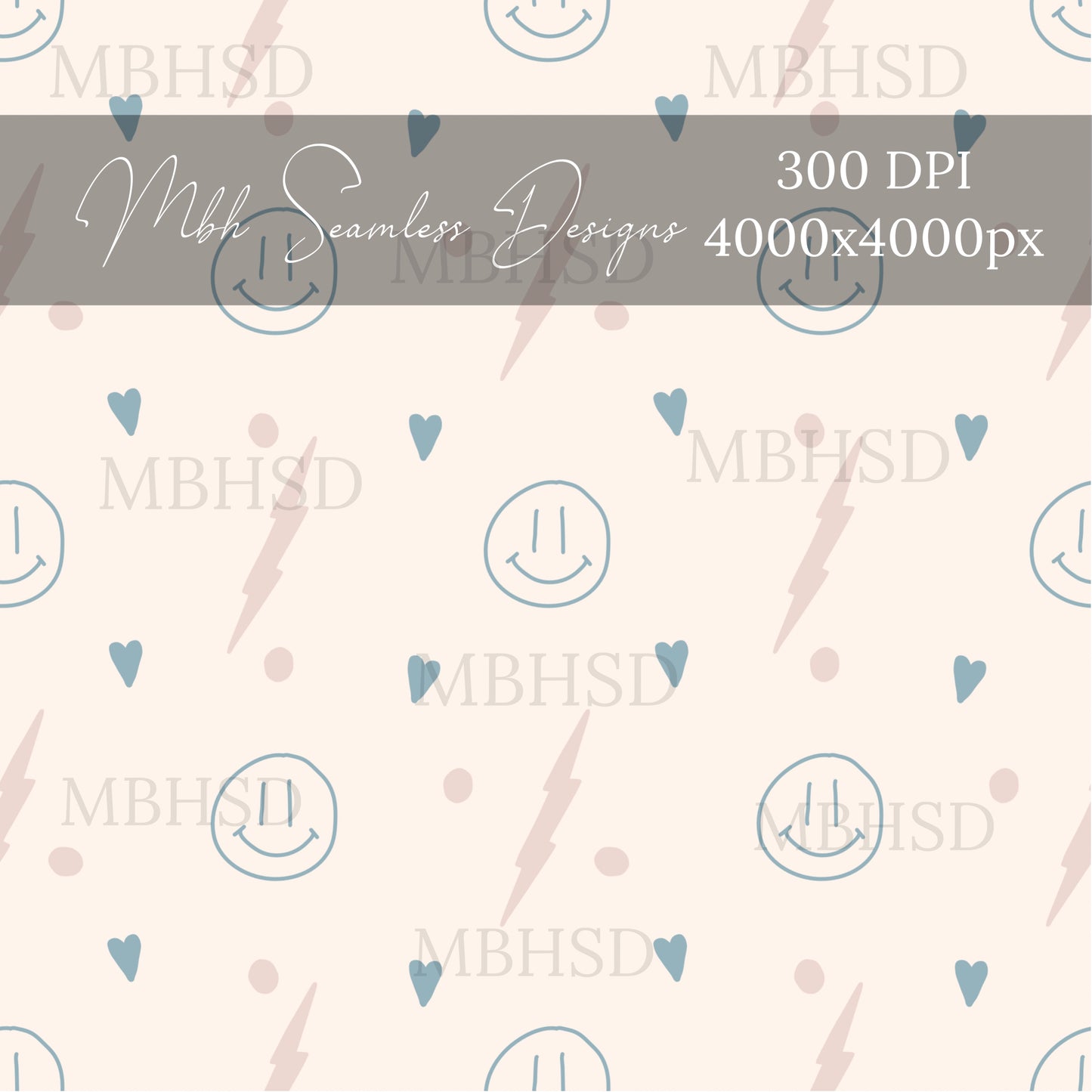 Muted Pink Blue Smilies Seamless Pattern