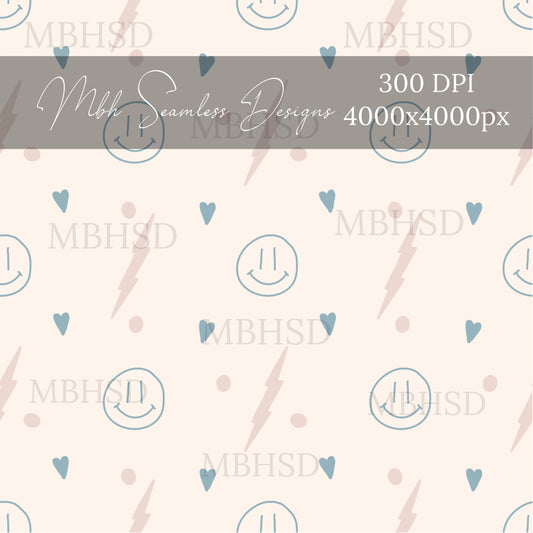 Muted Pink Blue Smilies Seamless Pattern