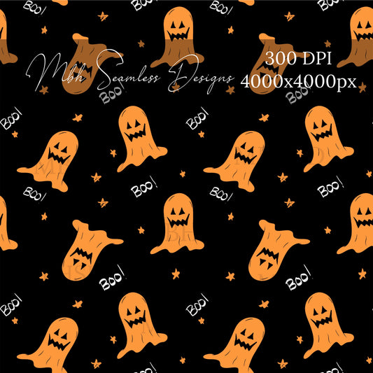 Boo Pumpkin Ghosts  Seamless Pattern