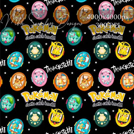 Midnight Tamagotchi Pokeman Seamless Pattern