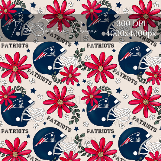 New England Patriots Floral Seamless Pattern