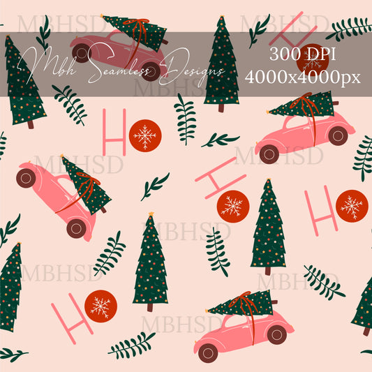 Ho Ho Hi Christmas Cars Seamless Pattern