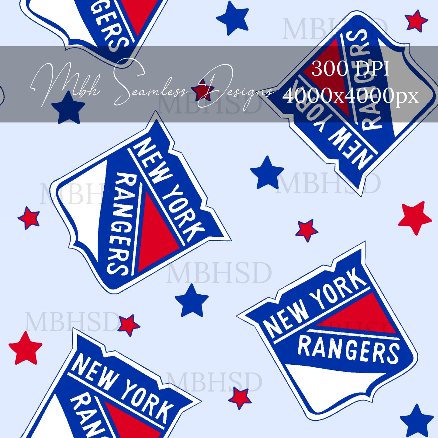 Starry Rangers Hockey Seamless Pattern