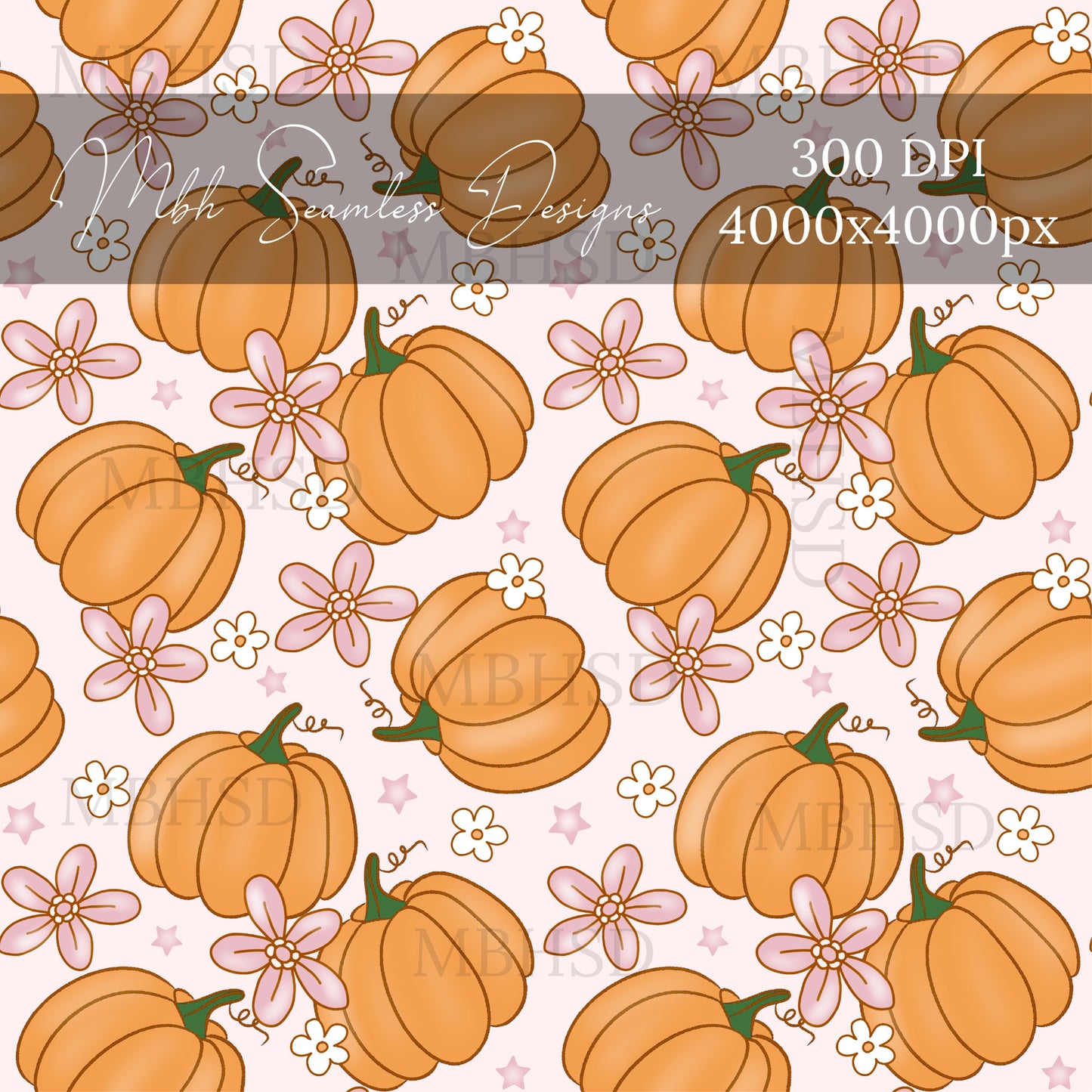 Pink Pumpkin Floral Seamless Pattern