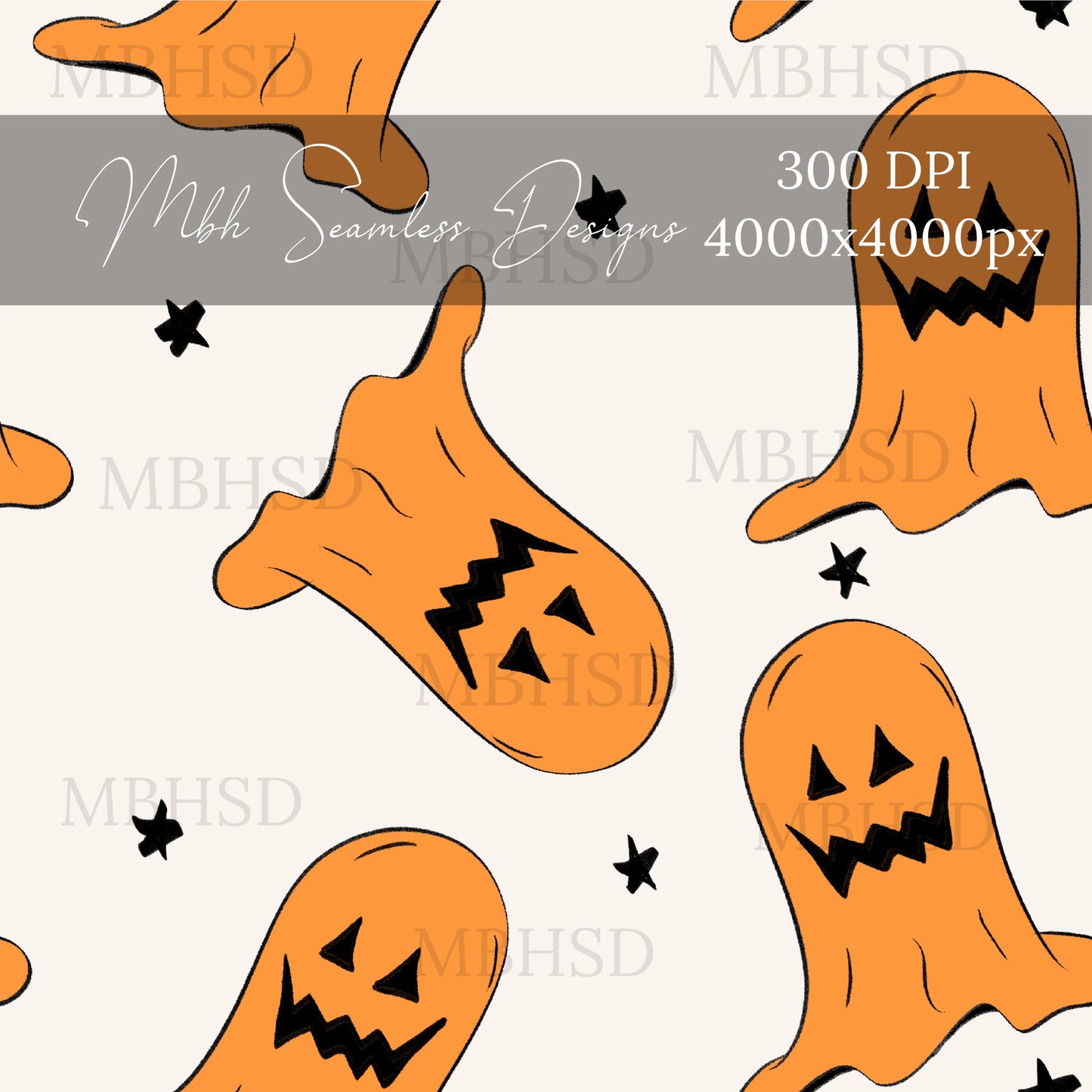 Starry Pumpkin Ghosts  Seamless Pattern