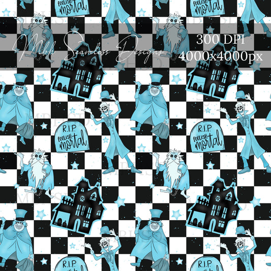 Haunted Mansion Checkered Seamless Pattern