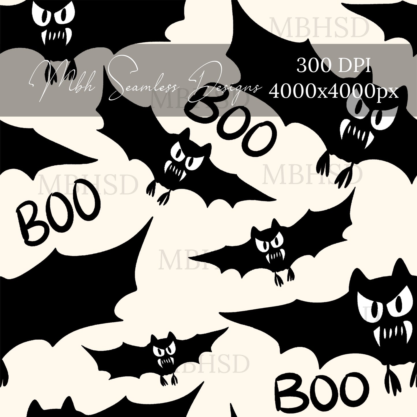 Vintage Mouse Haunted House Bats Seamless Pattern
