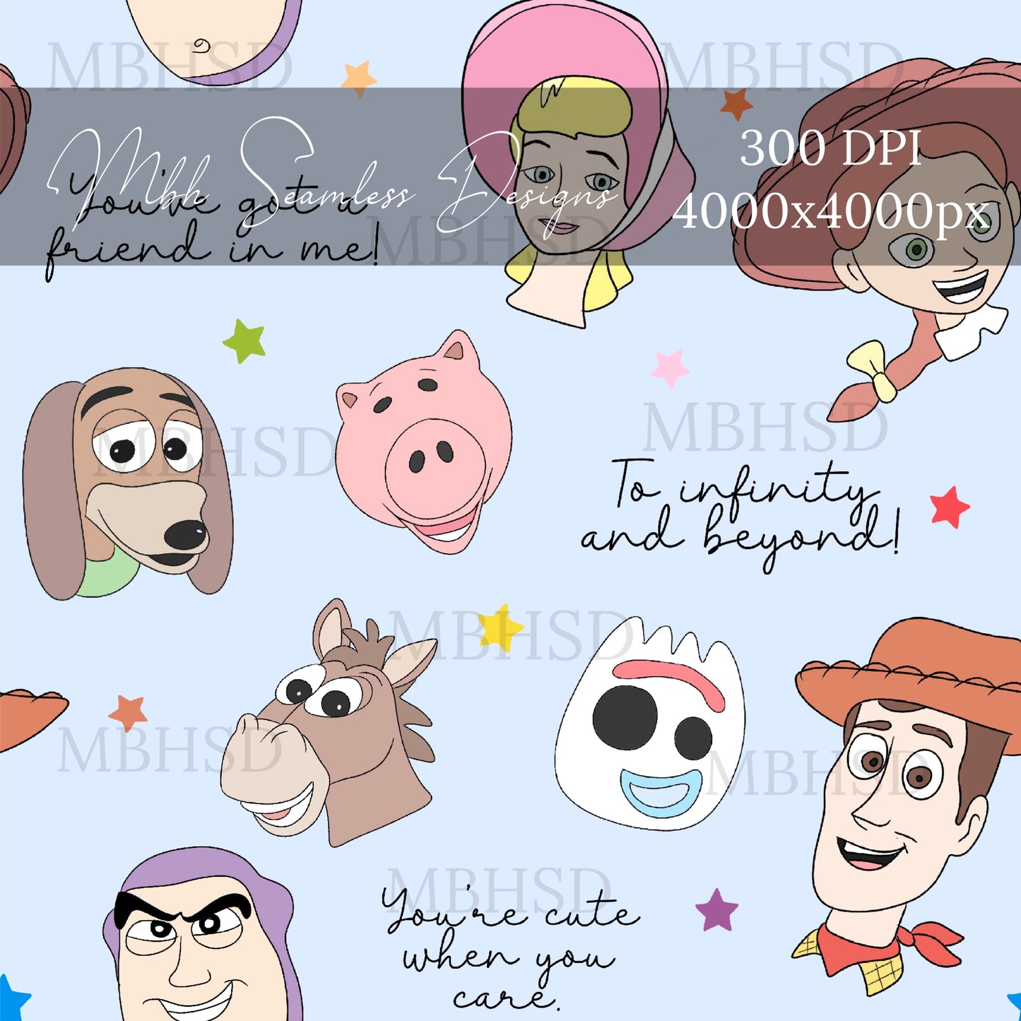 Starry Toy Story Faces Seamless Pattern