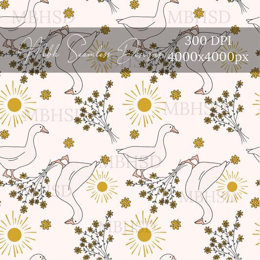 Boho Ducks Seamless Pattern