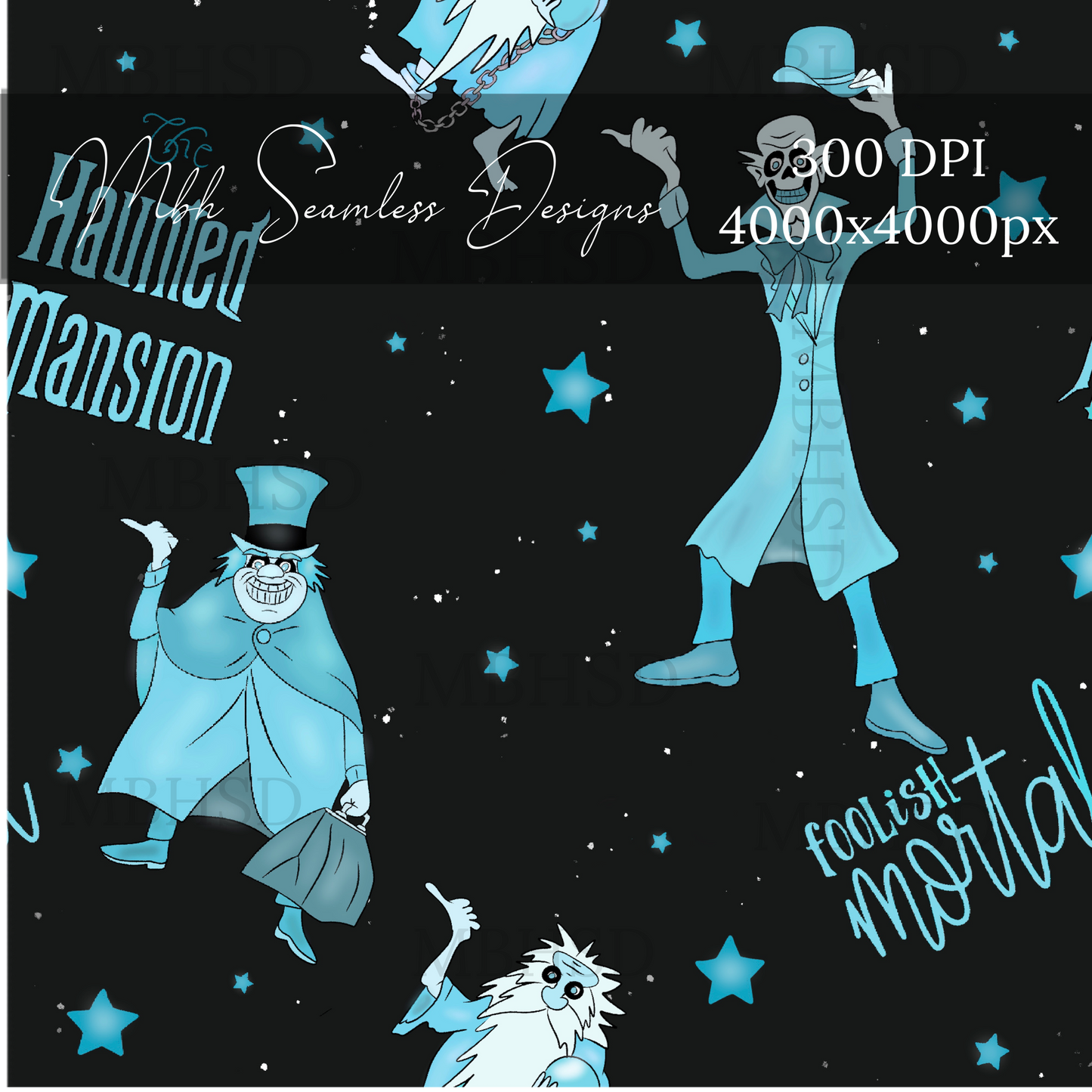 Haunted Mansion Starry Midnight Seamless Pattern