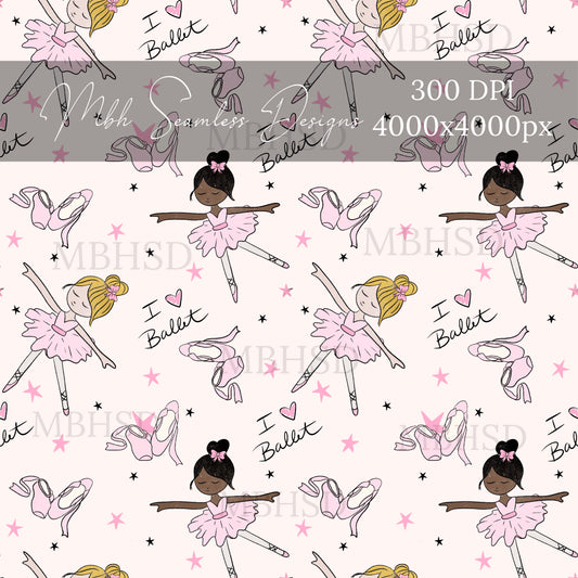 I Love Ballet Blonde Seamless Pattern