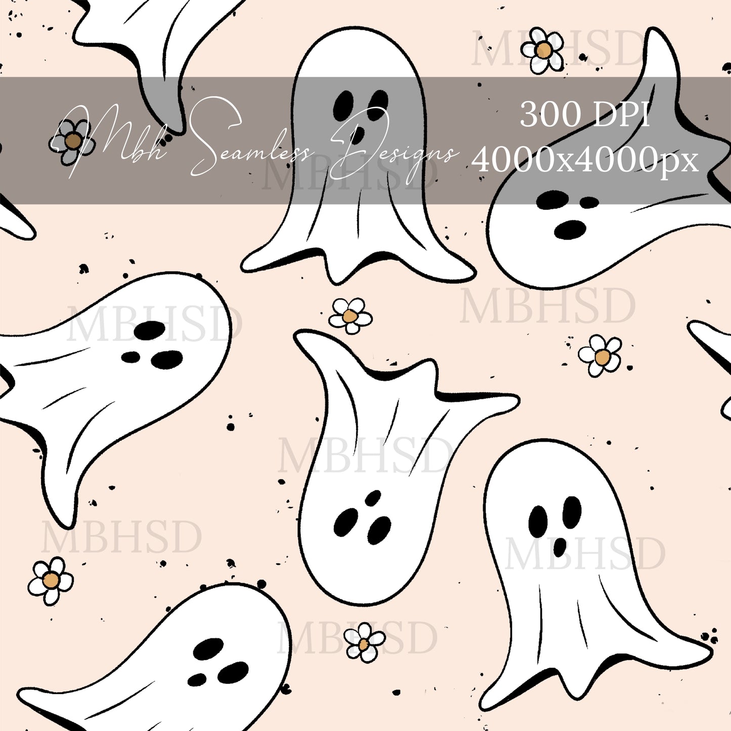 Boho Daisy Ghouls  Seamless Pattern