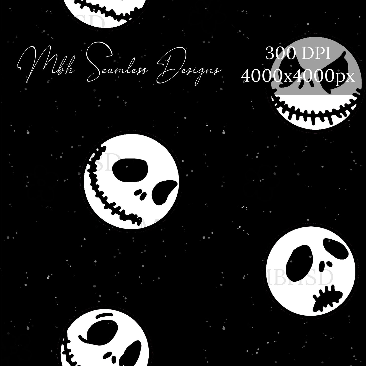 Midnight Speckled Skeleton Faces Seamless Pattern