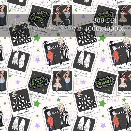 Beetlejuice Starry Polaroids Seamless Pattern