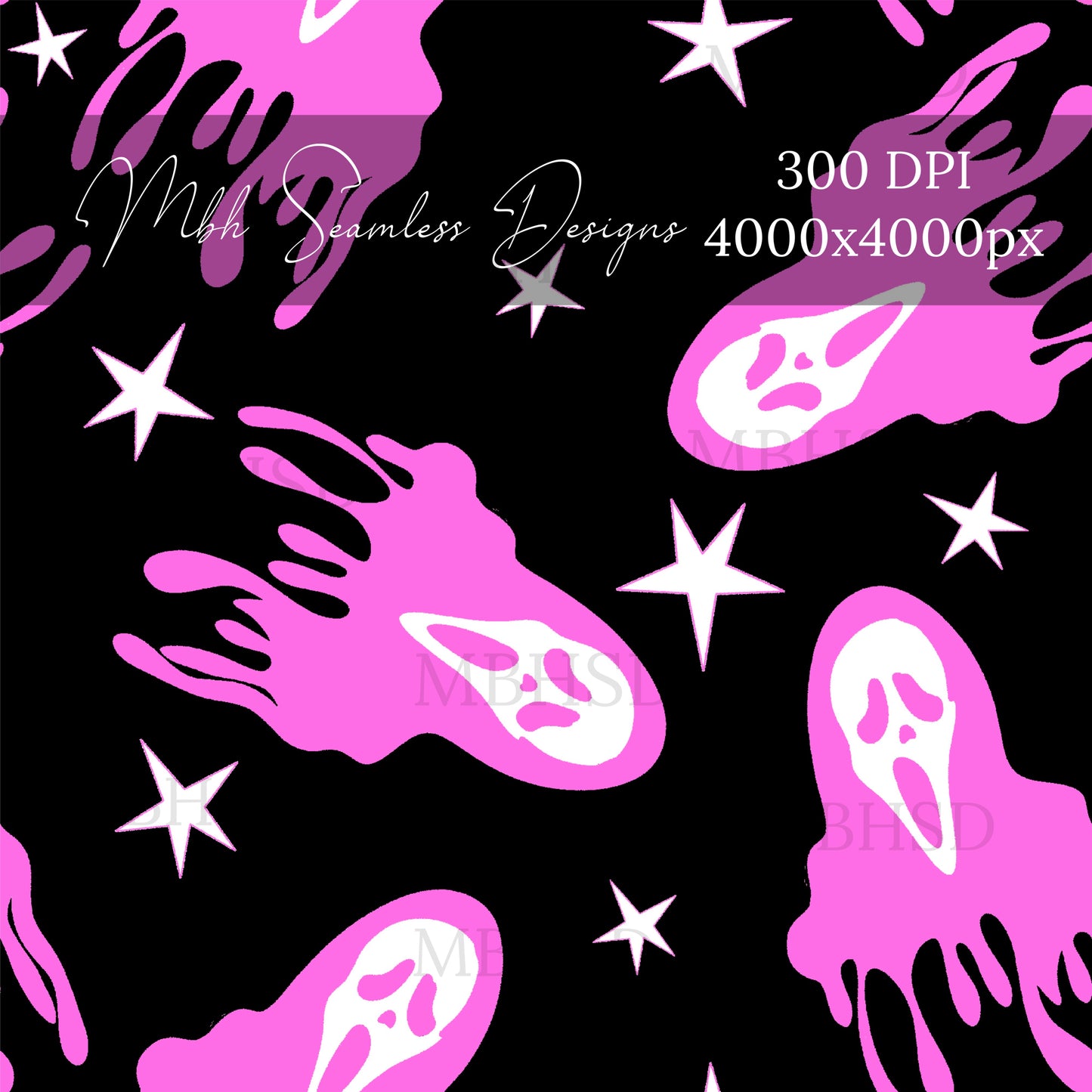 Ghost Face Starry Pink Seamless Pattern