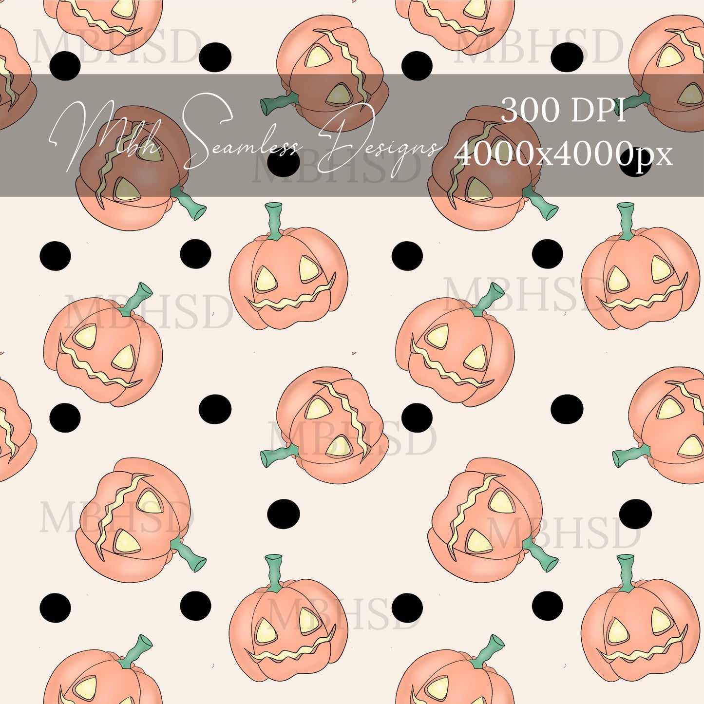 Polka Dot Jackie O Lanterns  Seamless Pattern