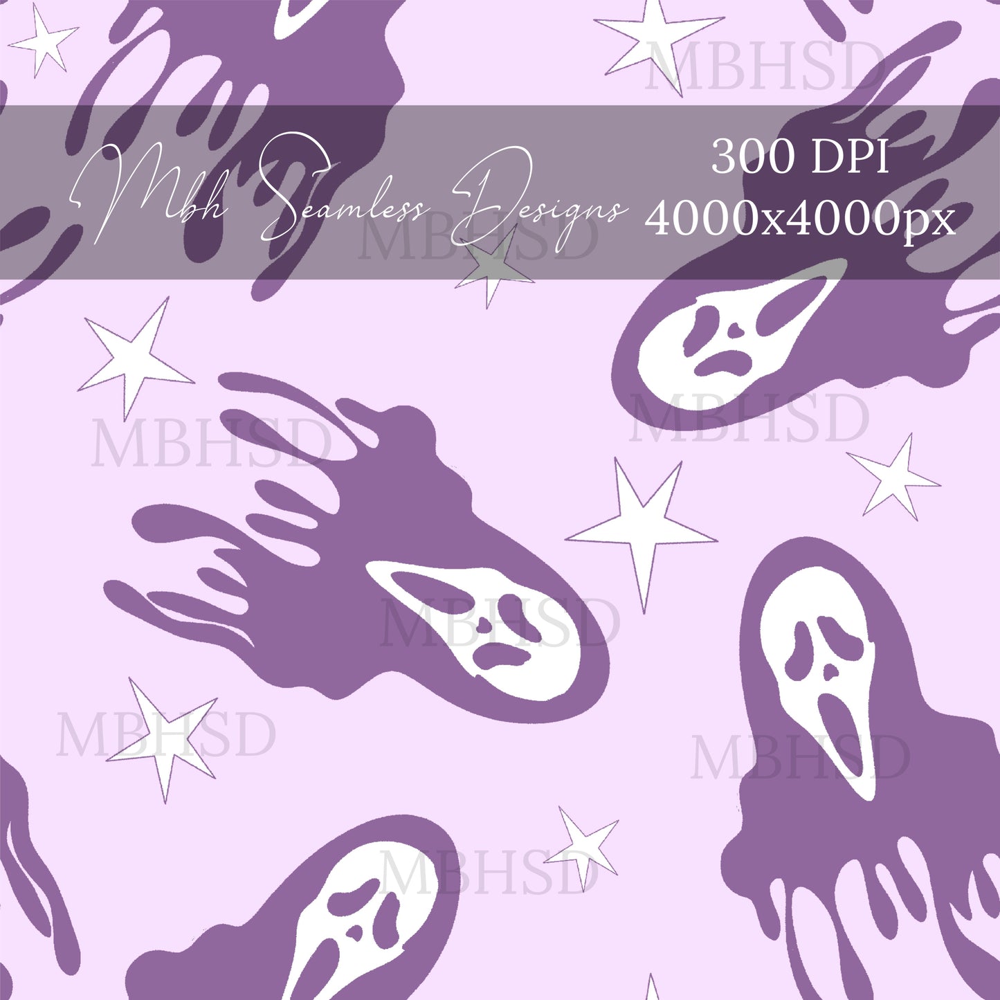 Ghost Face Starry Muted Purple Seamless Pattern