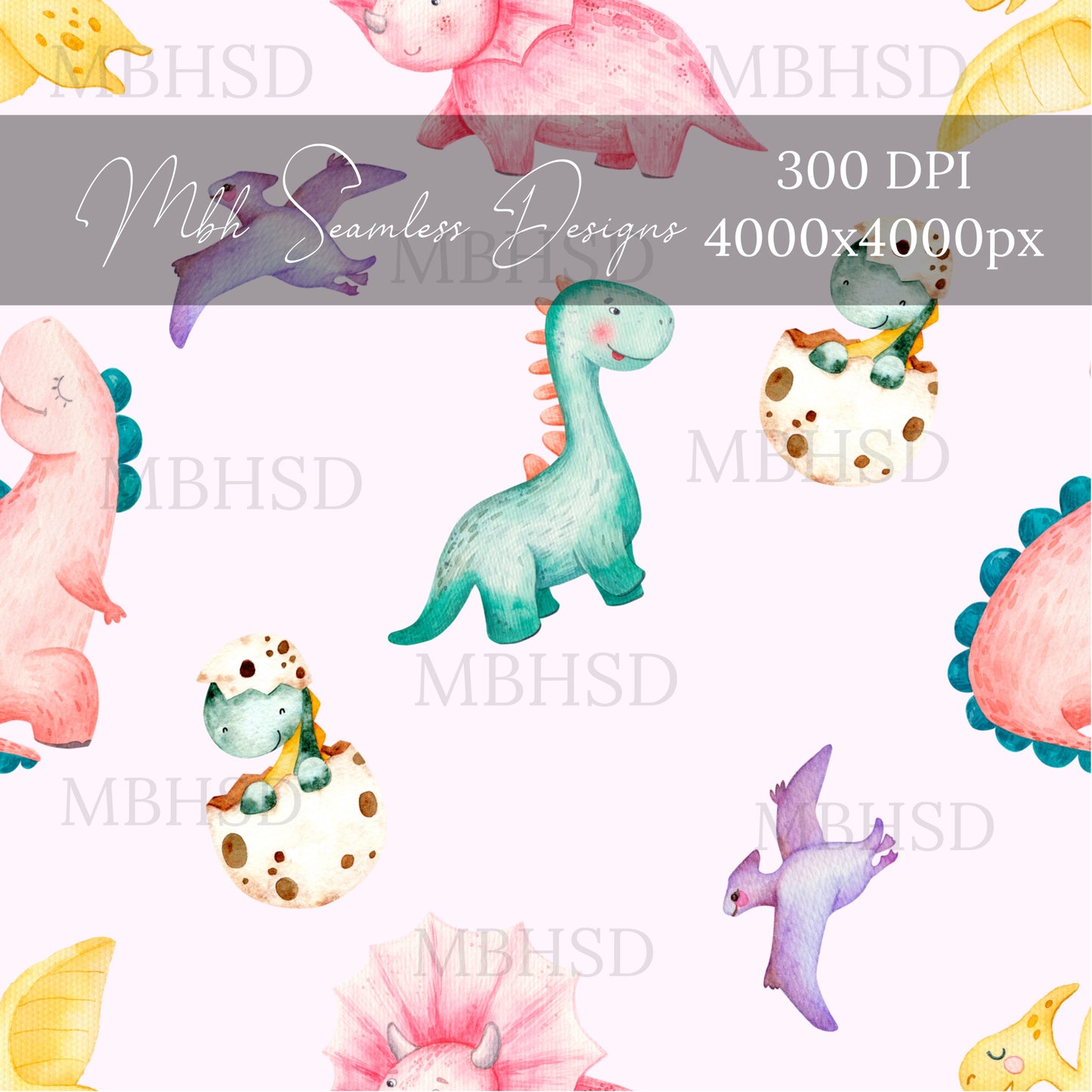 Pink Girly Dinos Seamless Pattern