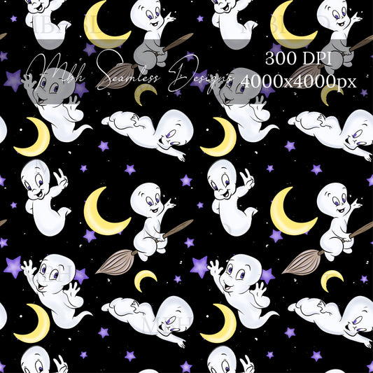 Midnight Casper Starry Moon Assorted Colorways Seamless Pattern