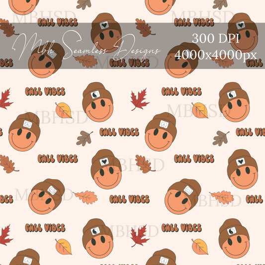 Fall Vibes Smilies Seamless Pattern