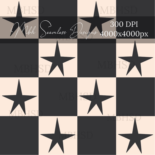 Retro Stars Checkerboard Seamless Pattern